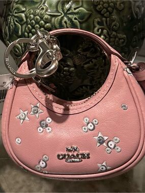 Coach Pink Mini Hobo Keychain Purse with Silver Hardware